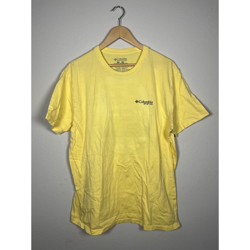 Columbia PFG Mens XL Yellow Performance Fishing Gear Graphic Tee Short Sleeve